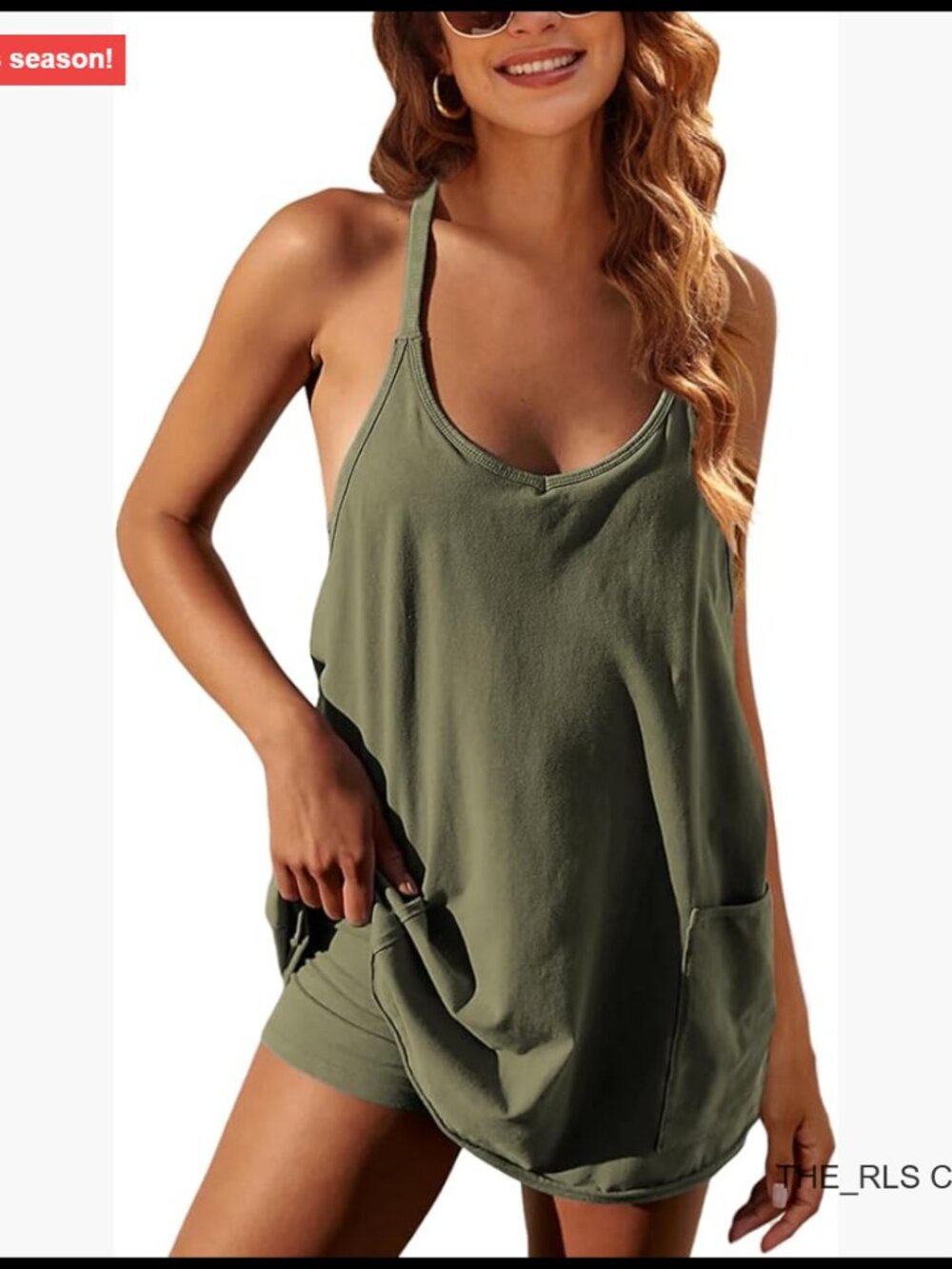 Athletic Sleeveless Mini Dress with Built-in Shorts, V-Neck Spaghetti Strap
